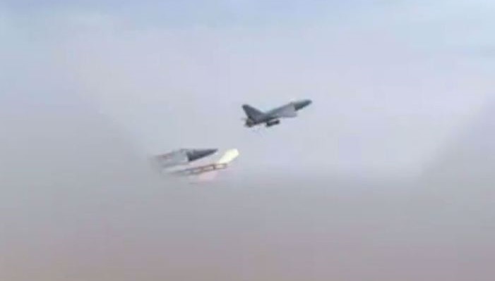 Screengrab from footage released by Iran's Army shows the moment of launching drones against US-Israeli positions